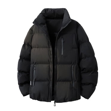 hoksml Men's Stand Collar Puffer Jacket Solid Color Long Sleeve Zip Front Winter Coat with Pockets Casual Warm Outerwear