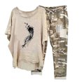 thumbnail image 1 of Mikilon Ensemble de Détente Confortable pour Femmes, Tenue d'Intérieur 2 Pcs, Ensemble de Détente Imprimé, Haut à Manches Mi-Longues à Col Rond + Pantalon, Kaki-B S, 1 of 6