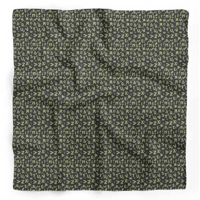 Bimba Green Alphabet Text Printed Pure Silk Scarf For Hair Neck Head Bandanas For Women 40 x 40 Inches