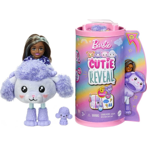 Barbie Cutie Reveal Cozy Cute Tees Series Chelsea Doll & Accessories, Plush Poodle, Brunette Small Doll