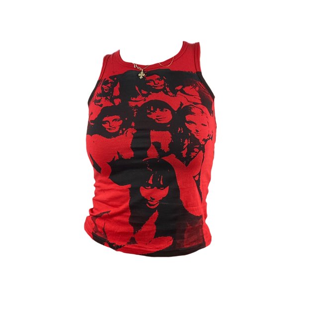xiaxaixu Camisole Courte d'Été pour Femmes, Col Rond Imprimé Sans Manches