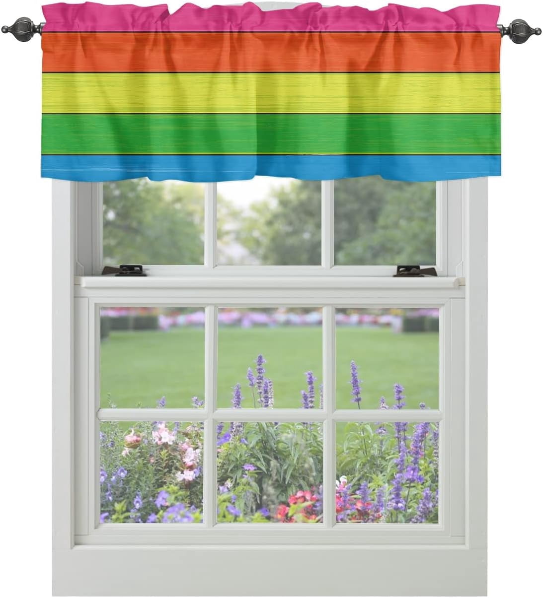 Farmhouse Kitchen Curtains Valances for Windows,Rainbow Retro Rustic Barn Wood Texture Rod Pocket Country Window Treatment for Kitchen/Living Room/Bedroom/Bathroom,54" X 18" -1 Panel