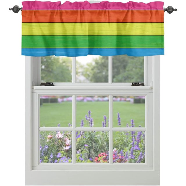 Farmhouse Kitchen Curtains Valances for Windows,Rainbow Retro Rustic Barn Wood Texture Rod Pocket Country Window Treatment for Kitchen/Living Room/Bedroom/Bathroom,54" X 18" -1 Panel