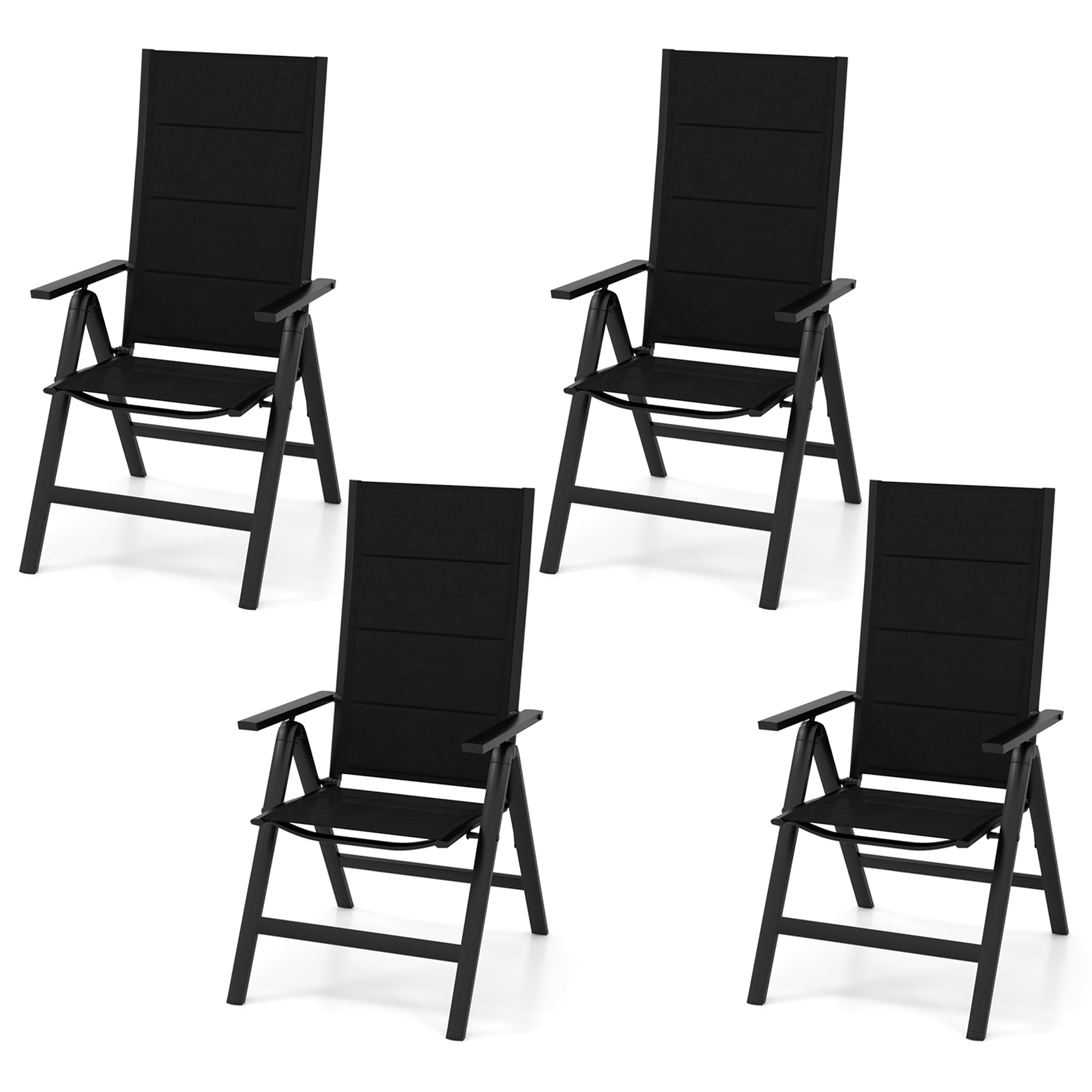Costway 4 Pcs Chaise Pliante de Patio Chaises d'Extérieur avec Siège Rembourré, Dossier Réglable Noir