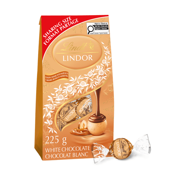 Lindt LINDOR Golden Caramel with Hazelnuts Chocolate Truffles Bag, 225g