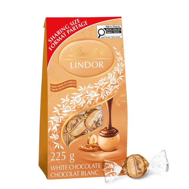 Lindt LINDOR Golden Caramel with Hazelnuts Chocolate Truffles Bag, 225g