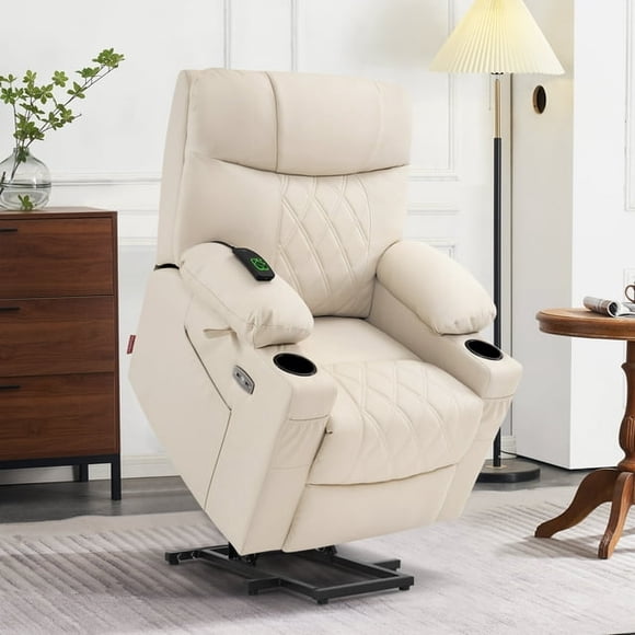MCombo Manual Recliner Chair, Swivel Glider, Heat & Massage, Nursery, Plush Fabric with USB & Storage 8111, Grayish Beige