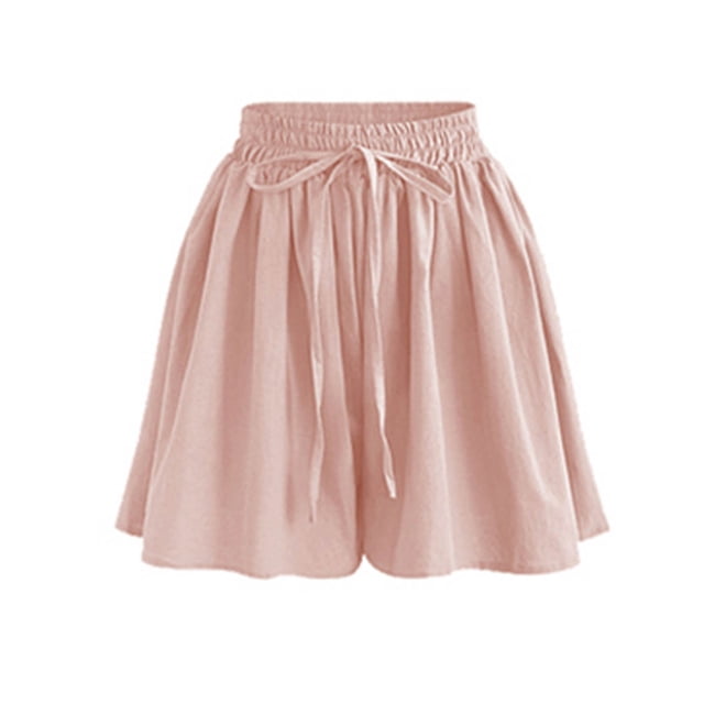 Diufon Chiffon Shorts for Women Elastic Waisted Ruffle Pleated Pants Solid Color Drawstring Shorts Pants