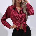 thumbnail image 2 of IROINID Rabais Chemises à Manches Longues Col en V pour Femmes Cardigan d'Été Décontracté Aguichant Hauts de Chevet Réguliers Blouse à Manches Longues Unie, Bourgogne, 2 of 6