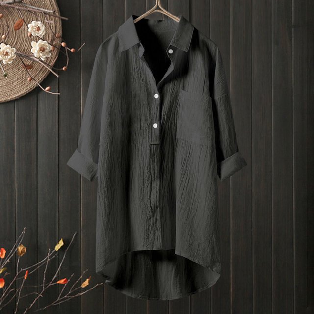 Weiqiqre Womens Spring Tops Oversized Linen Shirts Blouses Tops Long Sleeve High Low Button Up Shirts