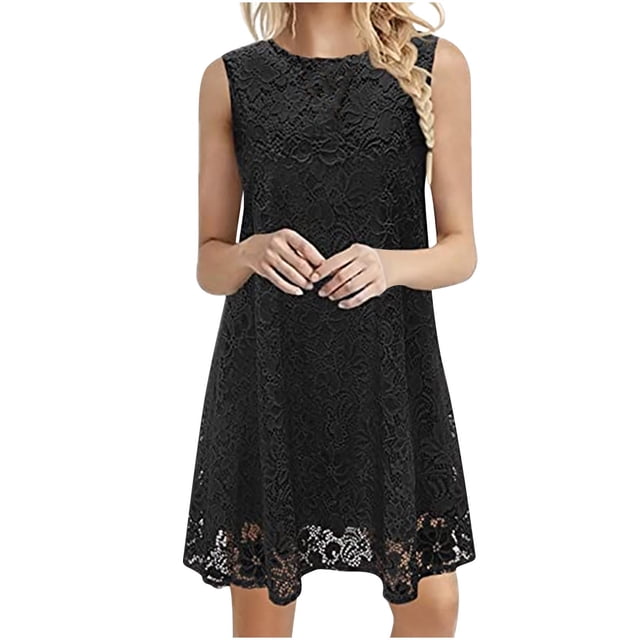Robe Élégante en Dentelle Florale pour Femme Sans Manches à Col Rond Robe de Cocktail Formelle Robe de Soirée Robe de Bal Robe d'Invitée de Mariage