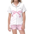 thumbnail image 1 of Ensemble de Pyjama pour Filles à Imprimé Rayé, Manches Courtes, Shorts, Confortable, Décontracté, Tenue de Nuit pour Enfants, Été, Tout-Petits, Tenue de Nuit, 1 of 2