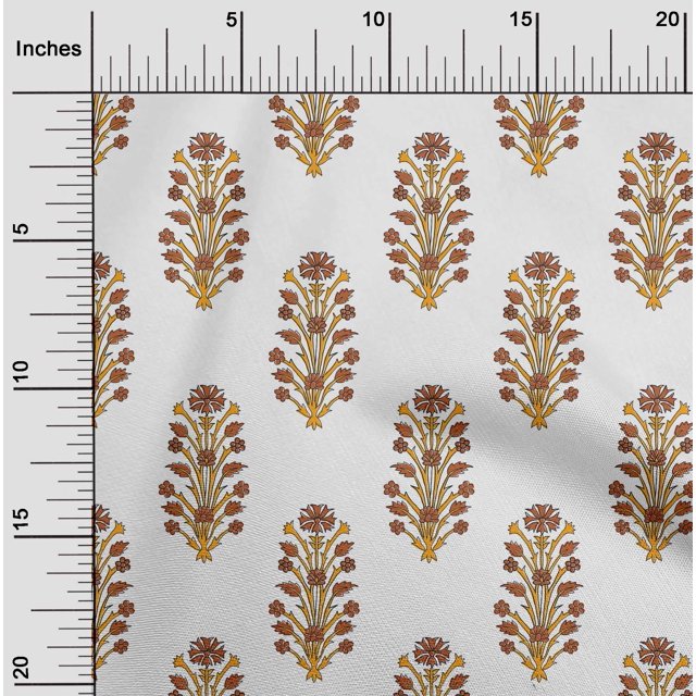 oneOone Silk Tabby Fabric Leaves & Floral Block Print Sewing Fabric BTY 42 Inch Wide