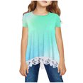 thumbnail image 1 of MeetoTime Kids Short Sleeve Tops Summer Casual Round Neck Gradient Color Lace Layered T-Shirt Tee for Girls, 1 of 4
