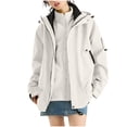 thumbnail image 2 of Women's Fashion Solid Color Long Sleeve Waterproof Rain Jacket with Zipper Pockets, Windbreaker Coat for Outdoor Use, Hooded Design for All-Weather Protection, 2 of 7