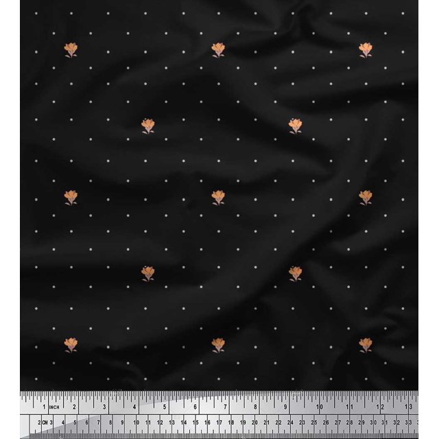 Soimoi Poly Georgette Fabric Artistic Flower & Dots Print Sewing Fabric Yard 52 Inch Wide