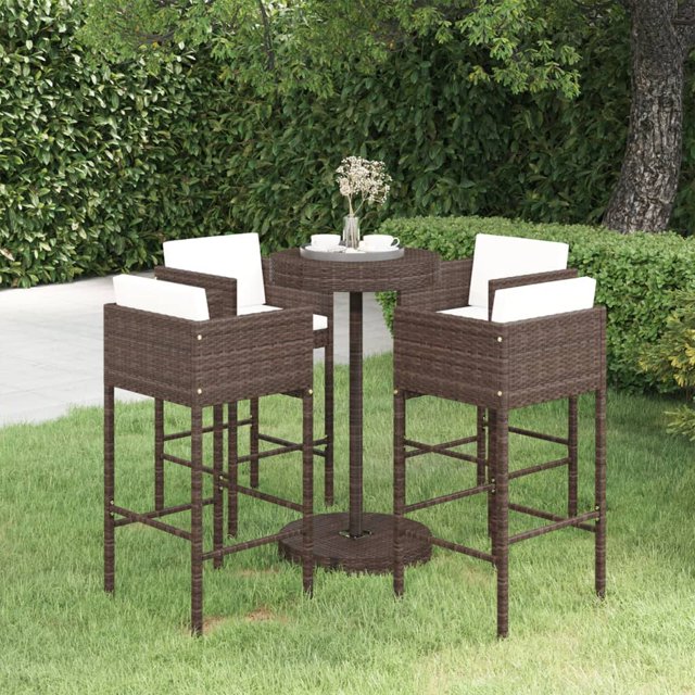 vidaXL Ensemble de Bar de Jardin 5 Pcs avec Coussins en Rotin Poly Brun