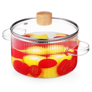 Casserole en Verre Casserole à Mijoter Casserole en Verre Faitout en Verre Batterie de Cuisine en Verre avec Couvercle pour Soupe Lait 1,6 L