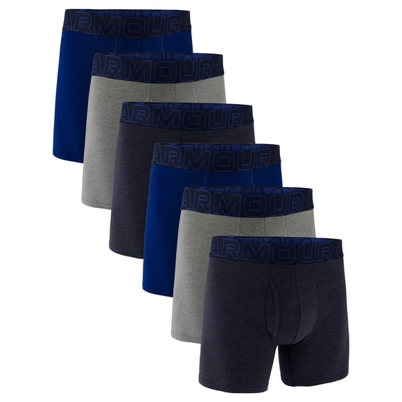 UNDER ARMOUR Men's Boxer Shorts, 6-Pack - Performance Cotton Boxer Briefs - Solid 6 in, Stretch, Cotton Blend Dark blue/grey/blue XL (X-Large)