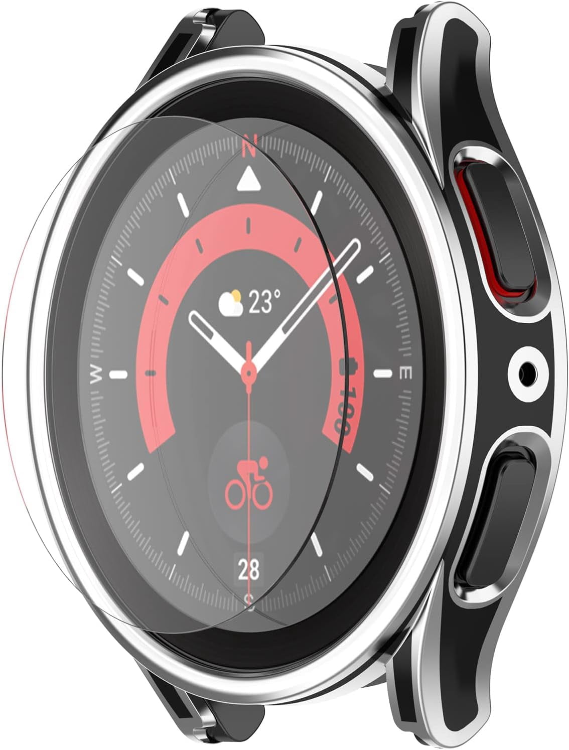 Screen Protector Case Intended for Samsung Galaxy Watch 5 Pro 45mm Screen Protector Tempered Glass Anti-Scratch for Galaxy Watch 5 Pro Smartwatch [2.5D 9H Hardness] (Silver)