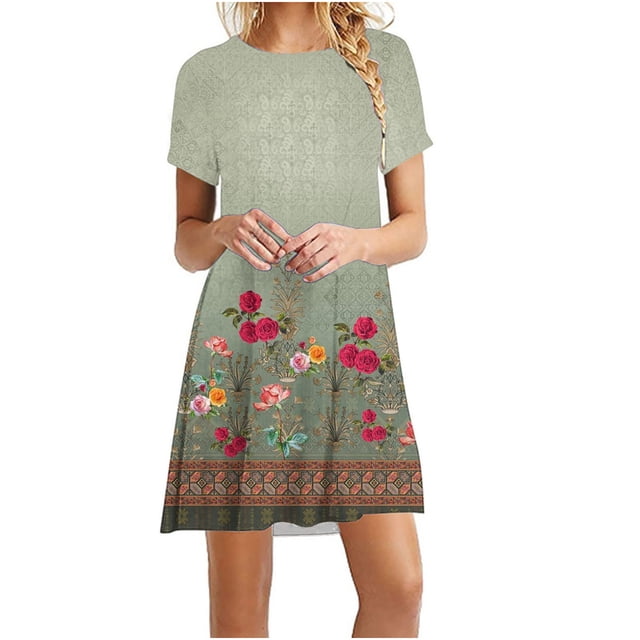 Robe d'Été pour Femmes 2024 Mode Grande Taille Bord de Mer Décontractée Imprimée à Manches Courtes à Col Rond Robe Rabais de 50 % Liquidation!