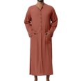 thumbnail image 1 of AherBiu Plus Size Mens Kaftan Thobe Button down Shirts with Pockets Long Sleeve Side Split Casual Muslim Robe, 1 of 4