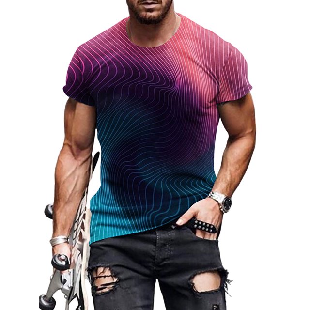 Bellella T-shirt Homme Col Rond T-Shirts Manches Courtes Hauts d'Été Mode Blouse Imprimée Numérique 3D Pull Style K 4TG
