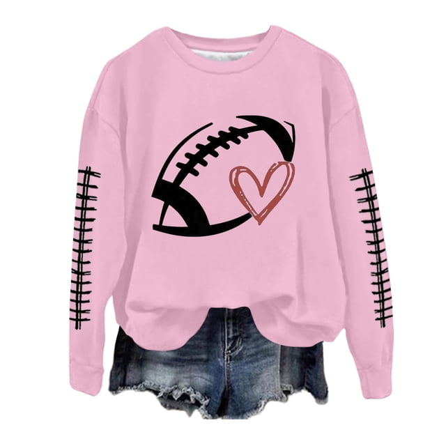 Aocisk Femmes Manches Longues Football Graphique Lettre Imprimée Col Rond Léger Chandail à Capuchon chandail Chandails en Molleton Haut Manches Longues Blouse Rose TTG