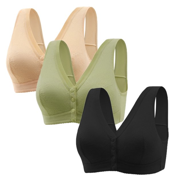 Timegard 3pc Front Closure Bras for Women Plus Size Wirefree Full Coverage Comfort Everyday Bralette