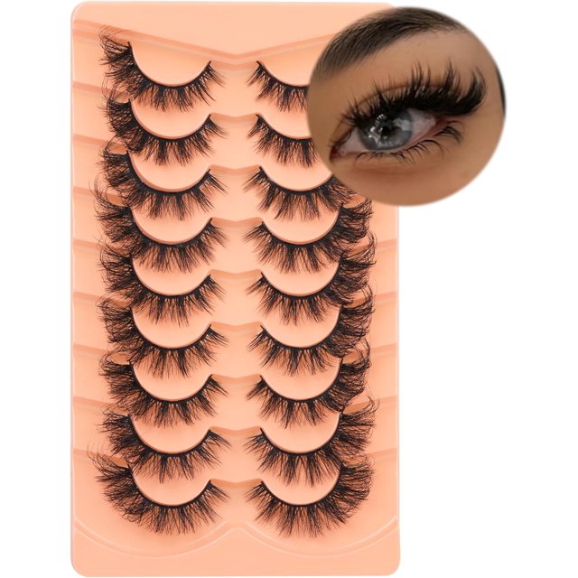 HAHDAXIA False Eyelashes Cat Eye Lashes Natural Look Fluffy Lashes Strips 9 Pairs Wispy Fox Eye Lashes 20MM Thick Fake Lashes Look Like Eye Extensions