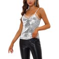 thumbnail image 4 of INSPIRE CHIC Blouse à Sequins pour Femmes Panneau en Maille Sans Manches Top Clue Cami Argent TP, 4 of 7