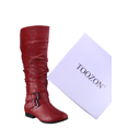 thumbnail image 5 of Bottes Cavalières à Fermeture Éclair pour Femmes, Hauteur Genou, Décontractées, Talon Plat Bas, Bottes d'Hiver, Chaussures ( Rouge, 8), 5 of 5