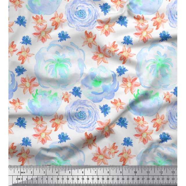 Soimoi Orange Rayon Fabric Floral Decor Fabric Printed BTY 56 Inch Wide