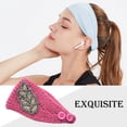 thumbnail image 3 of Crochet Headbands Winter Leaves Pattern with Rhinestones Elastic Head Protector Wide Warm Chunky Hair Accessories for Girls Dark Pink, 3 of 7