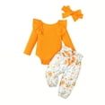 thumbnail image 2 of Yuyuzo Baby Girl Clothes Infant Newborn Ruffle Outfit 2 Piece Fall Winter Spring Ribbed Knit Tops Pants Set Cute Headband, 2 of 7