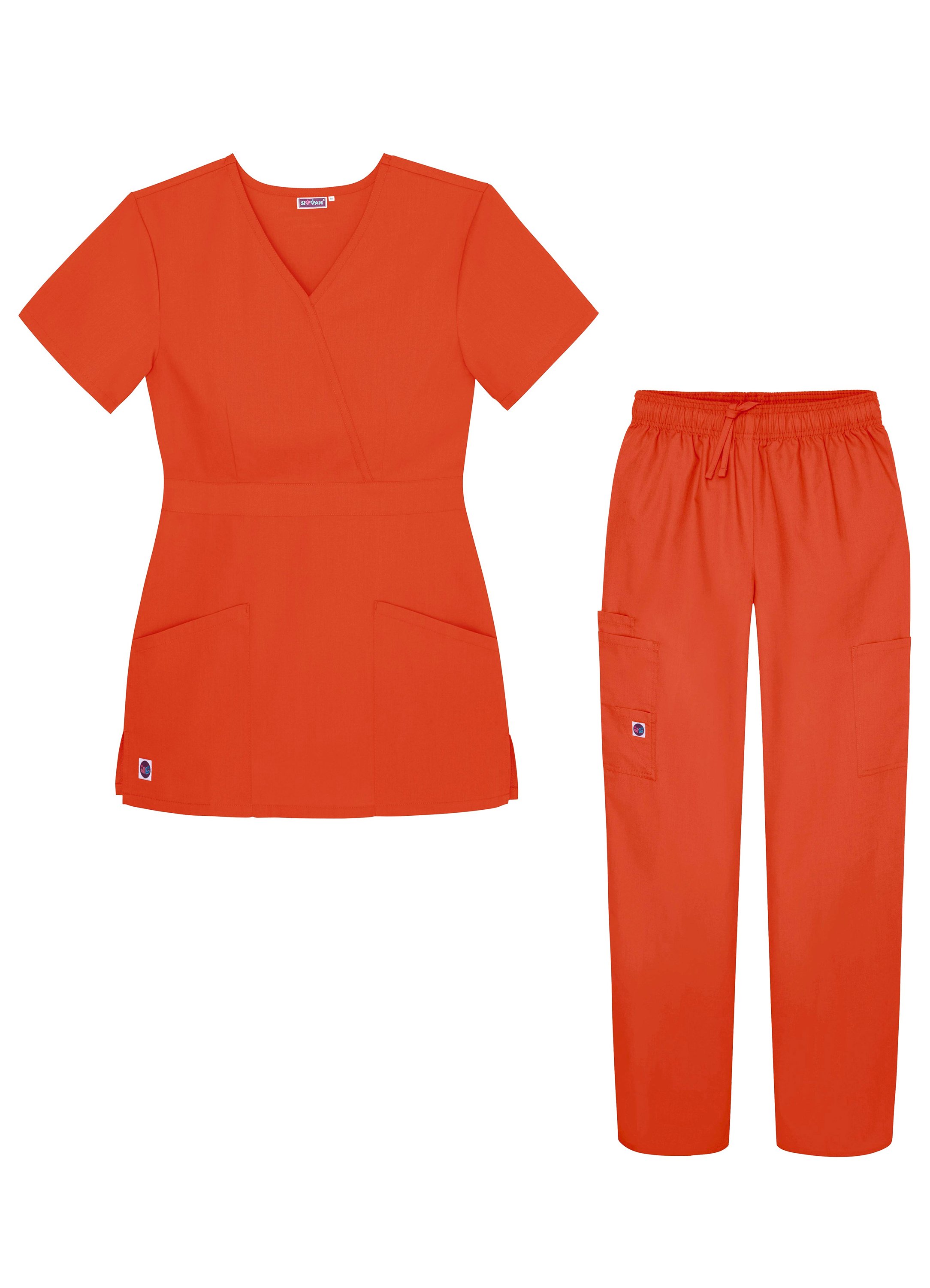 Sivvan Womens Scrub Set - Multi Pocket Cargo Pants & Stylish Mock Wrap Top