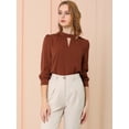 thumbnail image 3 of INSPIRE CHIC Women's Keyhole Stand Collar Pleated Back Button Blouse Tops, 3 of 6
