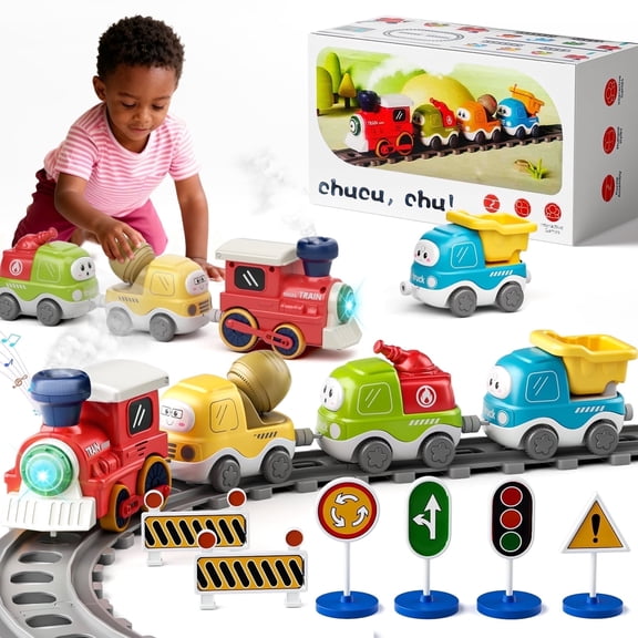 Dimoarch Train Ensemble Jouets pour Garçons et Filles de 1 2 3 Ans, Ensemble de Jeu de Voitures de Train Électriques pour Tout-Petits avec Steam, Lumière et Musique, Train Magnétique pour Garçons de 2 3 4 Ans, Cadeaux de Noël et d'Anniversaire