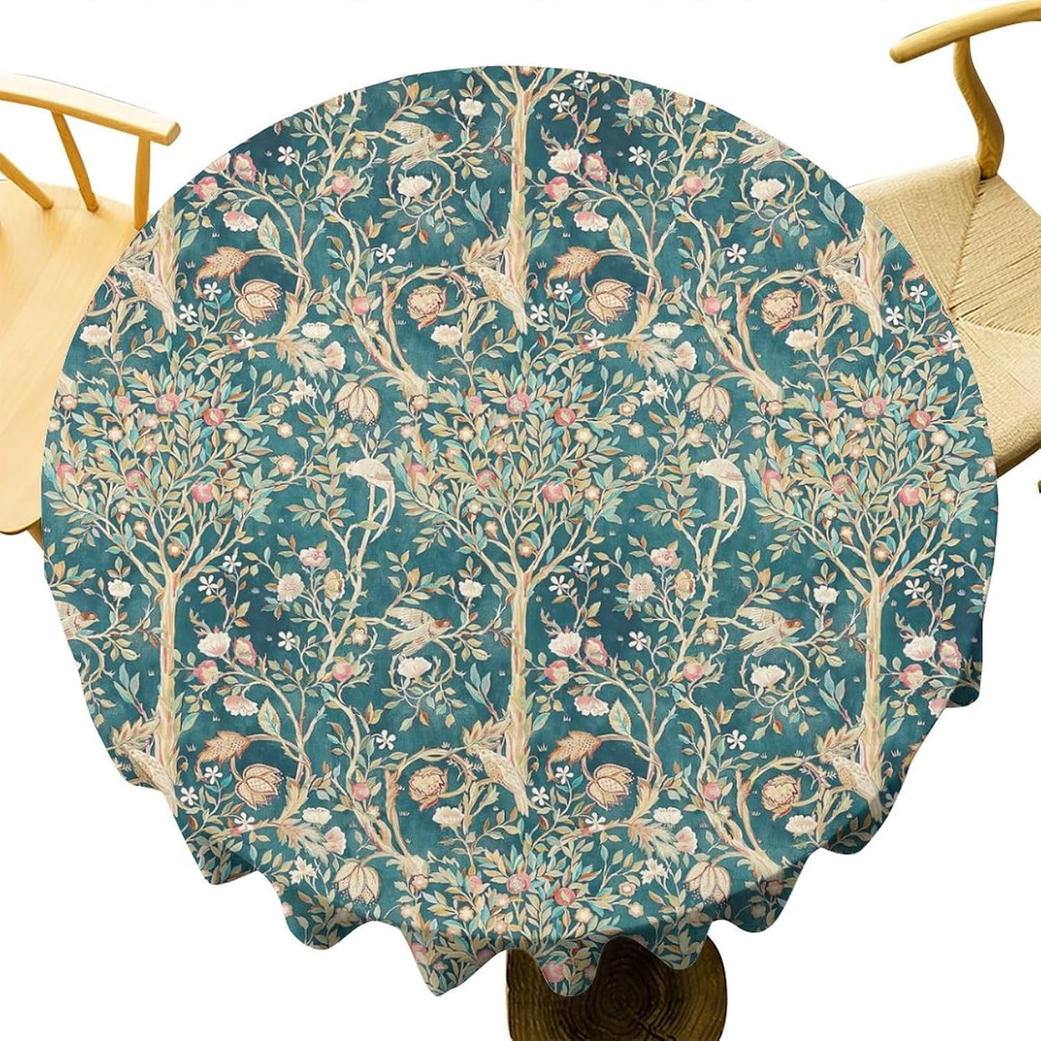 Vintage Floral Tablecloth Teal Original Design Table Cloth for Rectangle Tables Wipeable Polyester Fabric Table Cover Kitchen Dinning Decorations Washable, 60""