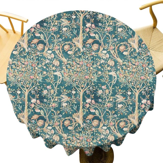 Vintage Floral Tablecloth Teal Original Design Table Cloth for Rectangle Tables Wipeable Polyester Fabric Table Cover Kitchen Dinning Decorations Washable, 60""