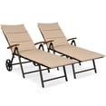 thumbnail image 1 of Topbuy Lot de 2 Chaises Longues Pliantes d'Extérieur en Rotin, Fauteuils Inclinables Rembourrés avec Roues et Coussin Brun, 1 of 10