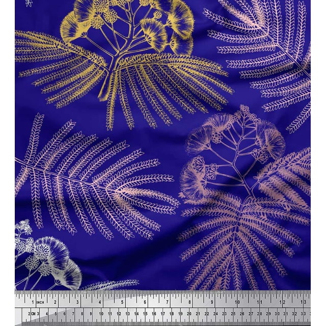 Soimoi Satin Silk Fabric Leaves & Floral Flower Decor Fabric Printed Yard 42 Inch Wide