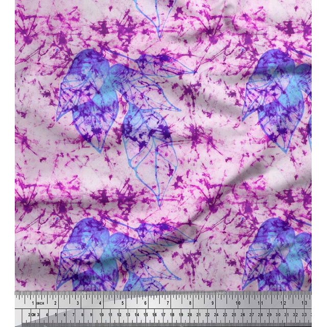 Soimoi polyester Crepe Fabric Leaves & Texture Printed Fabric 1 Yard 52 Inch Wide