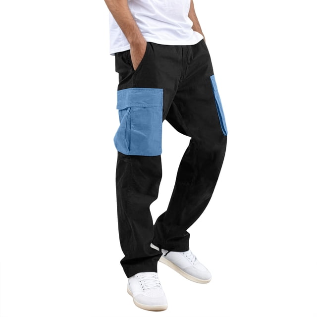 Men's Cargo Work Pants Straight Fit Casual Adjustable Hem Daily Wear Comfortable Loose Fit Jogger Trousers with Drawstring