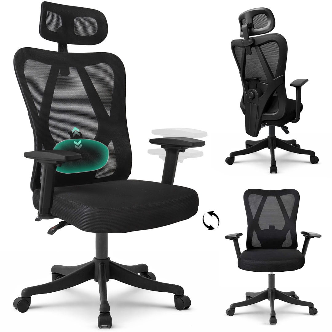 MotionGrey - MC3 Ergonomic Office Chair - Comfy High Mesh Back Support with Adjustable Armrests - Black Desk Computer Chairs Perfect for Home Gaming and Offices