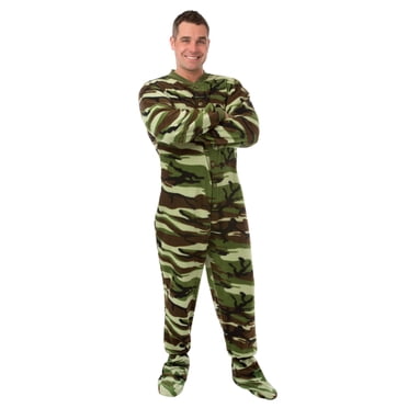 Big Feet Pyjama à Pieds pour Adulte en Micro-Polaire Camouflage Vert avec Siège Rabattable