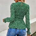 thumbnail image 4 of Blouse à Col Ras du Cou pour Femmes, Smockée, Manches Longues, Florale, Froncée, à Volants, Haut Péplum, 4 of 7