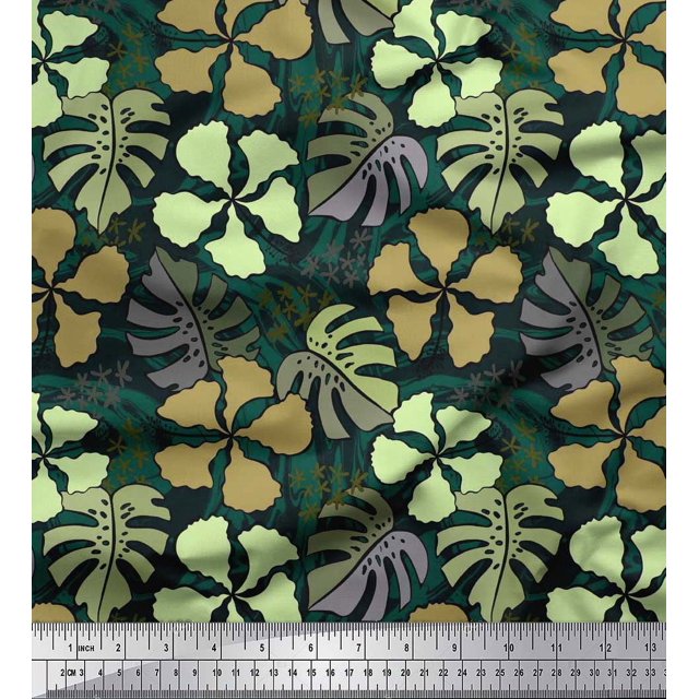 Soimoi Viscose Chiffon Fabric Floral & Monstera Leaves Print Sewing Fabric Yard 42 Inch Wide
