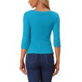 thumbnail image 3 of INSPIRE CHIC Women's V Neck 3/4 Sleeves Solid Knitted Buttons Decor Ruched Top Lake Blue M, 3 of 5