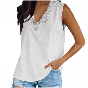 Summer Savings Clearance RKSTN Women's Casual Sleeveless Tank Tops Summer Pleated Loose Shirts Lace Beach Blouse Tops